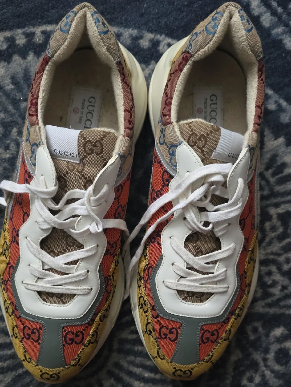 Gucci Multicolor GG Canvas Low-Top Sneakers — White, Red, Yellow, Gray, Brown - Picture 3 of 5